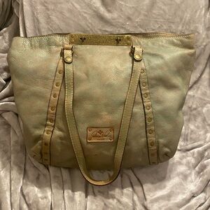 Patricia Nash Benvenuto Washed Denim Tote Bag Comes With Dust Bag - Leather